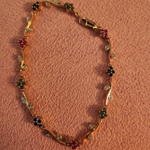 JTV Multi Stone 18K Yellow Gold Sterling Silver Bracelet - Picture 6 of 12